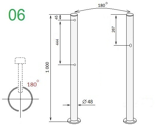 Схема стойки ограждения двухсторонней ALG-D48-06