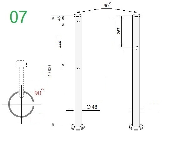 Схема стойки ограждения двухсторонней ALG-D48-07