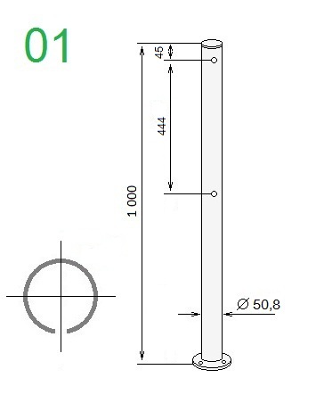 Схема стойки ограждения односторонней ALG-D50.8-01 (PERCo-BH02 2-00)