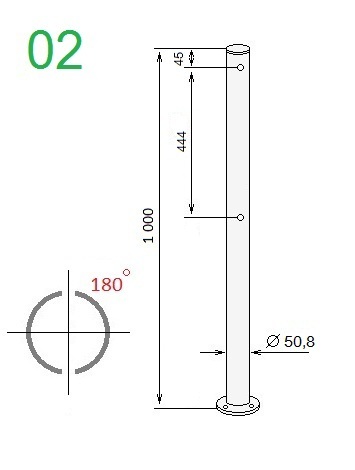 Схема стойки ограждения двусторонней ALG-D50.8-02 (PERCo-BH02 2-01)