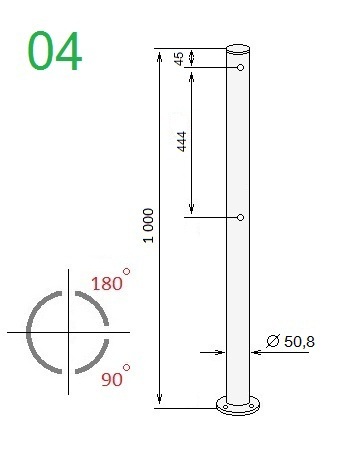 Схема стойки ограждения трехсторонней ALG-D50.8-04 (PERCo-BH02 2-03)