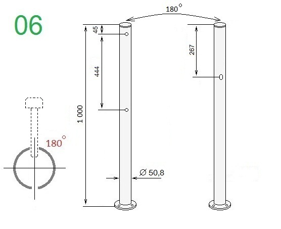 Схема стойки ограждения двухсторонней ALG-D50.8-06 (PERCo-BH02 2-15)