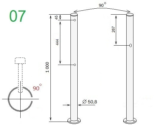 Схема стойки ограждения двухсторонней ALG-D50.8-07